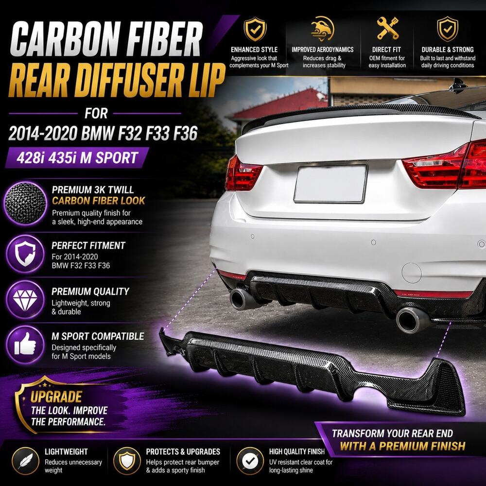 Carbon Fiber Rear Diffuser Lip For 2014-2020 BMW F32 F33 F36 428i 435i M Sport